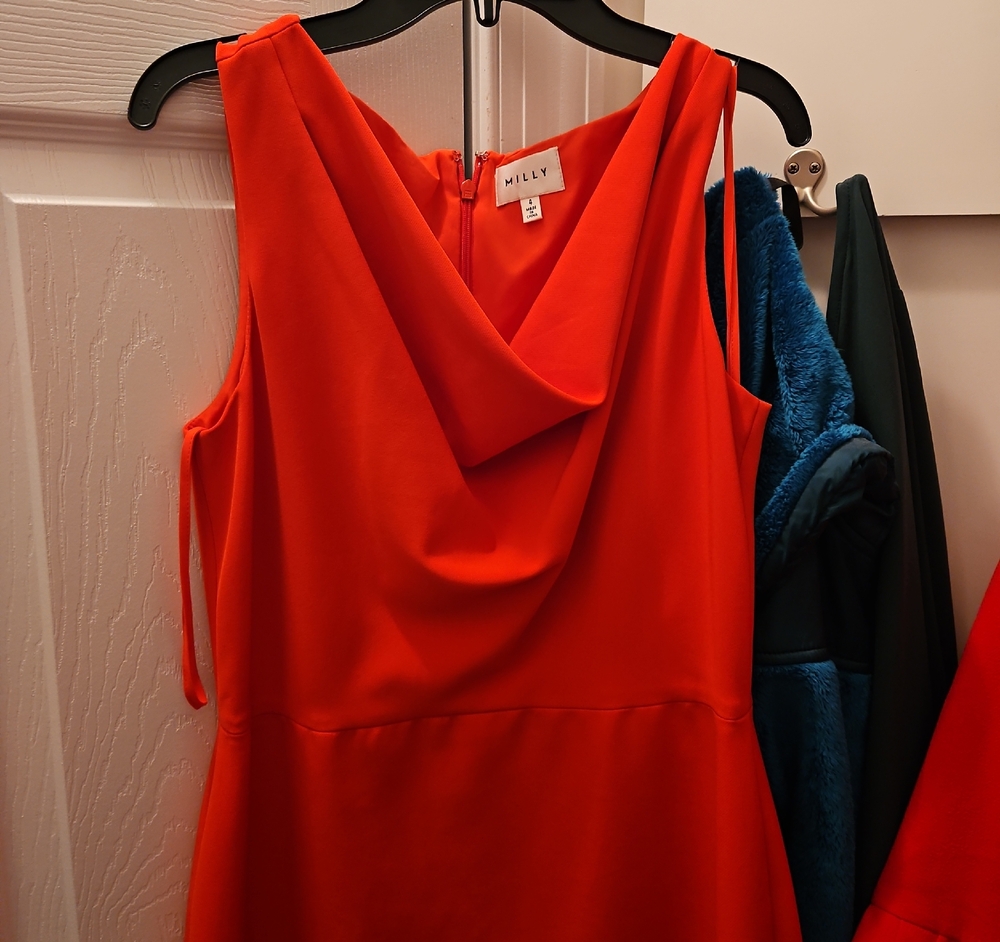Milly Orange Cowl-Neck Midi Dress